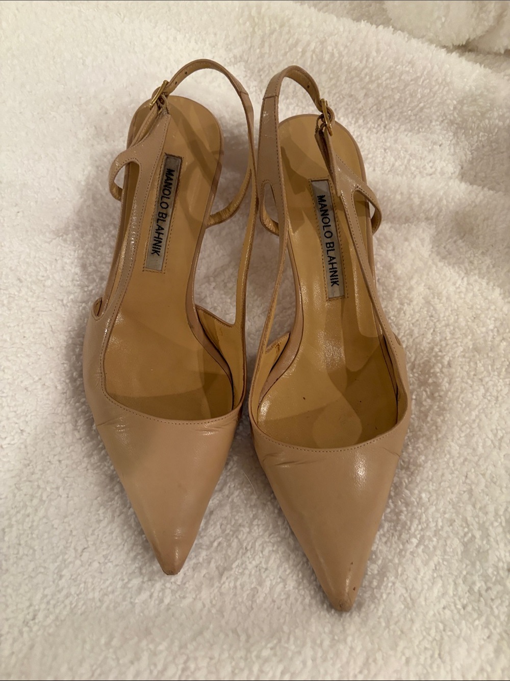 Manolo Blahnik Nude Pointed-Toe Slingback Pumps